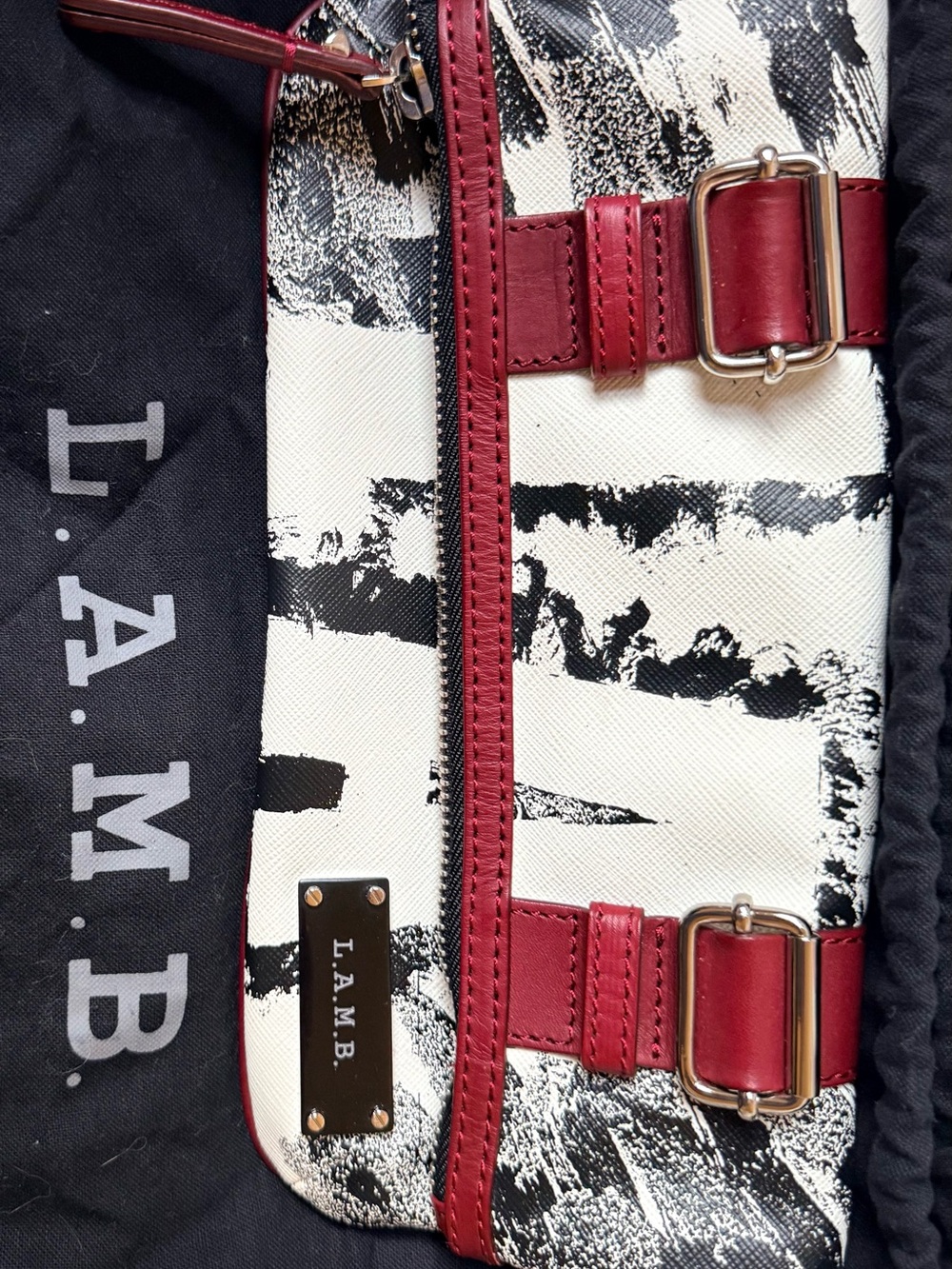 Vintage Y2K L.A.M.B. by Gwen Stefani Graphic Print Clutch Red Leather Accent